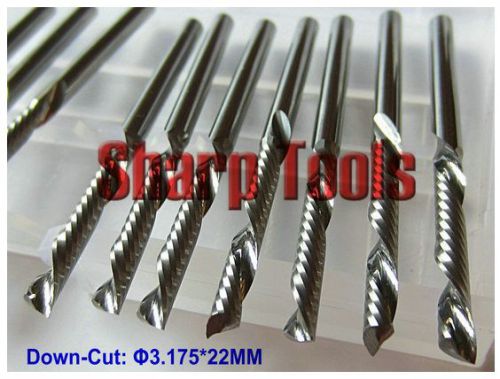 10pcs down cut single flute sprial left-handed cnc router bits 3.175mm 22mm for sale