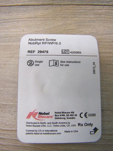 Nobel Biocare Nobel Replace Dental Implant Abutment Screw - RP/WP/6.0