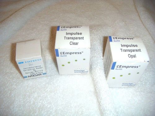 NEW LOT OF IVOCLAR IPS EMPRESS PORCELAIN POWDER - 3 BOTTLES 20 GRAM SIZE