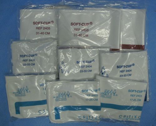 Lot  of 9 Assorted Critikon Adult Soft-Cuf Blood Pressure Cuffs- 3 Sizes