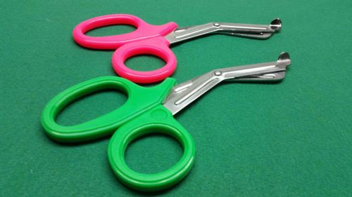 12 EMT PARAMEDIC UTILITY BANDAGE SHEARS EMS ENT SCISSORS 7.5&#034; GREEN+PINK