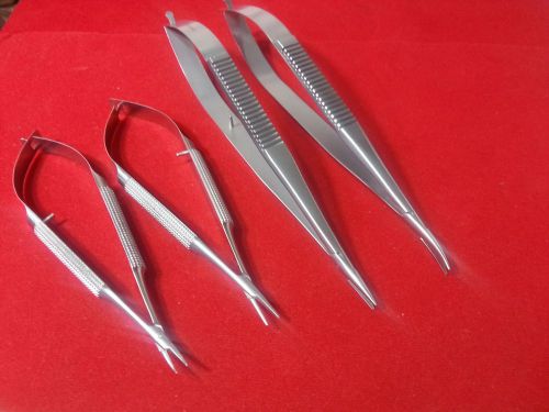 4 PC MICRO MINOR SURGERY CASTROVIEJO NEEDLE HOLDER 5.5&#034;+4.5&#034; STRAIGHT+CURVED