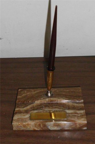 Beautiful Vintage Sheaffer Marble Fill Single Pen Desk Set Brown Classic