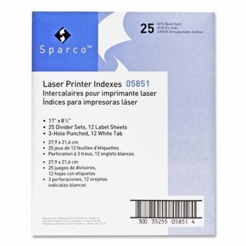 Sparco Laser Printer Indexes, Punched, 12-Tab, 25 ST/PK, White (SPR05851)