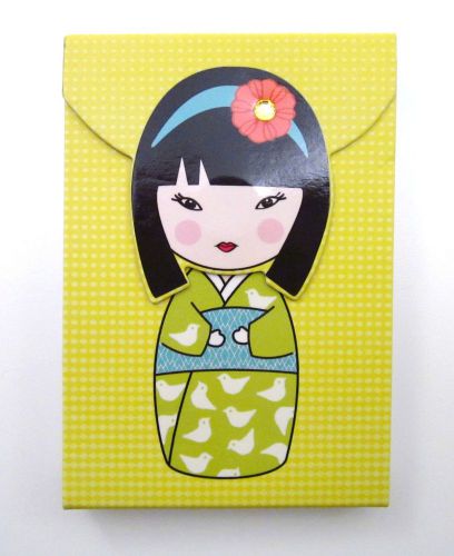 JAPANESE KOKESHI DOLL MINI NOTE PAD ~ MAGNETIC CLOSURE ~ YELLOW  ~ NEW