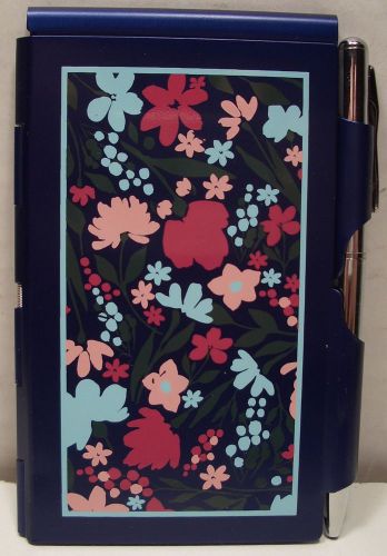 WELLSPRING FLIPNOTES METAL NOTE PAD w/ PEN SPRING-LOADED NAVY FLORAL