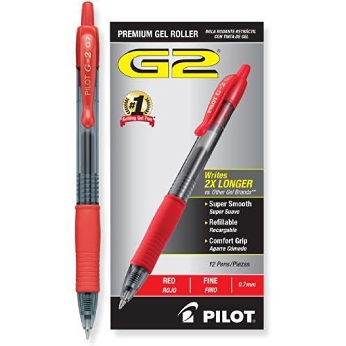 Pilot G2 Retractable Premium Gel Ink Roller Ball Pens, Fine Point, Red Ink, New