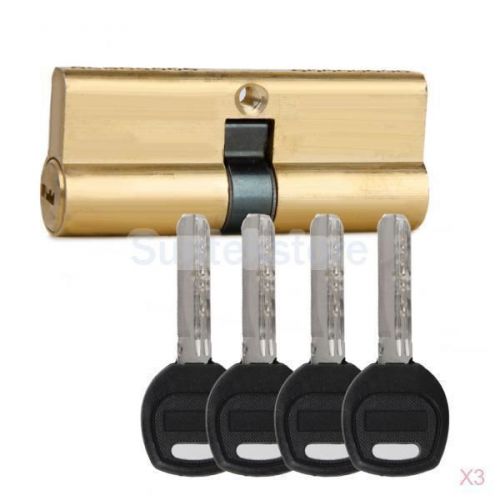 3pcs 75mm 37.5/37.5 brass key cylinder door lock barrel high security anti bump for sale