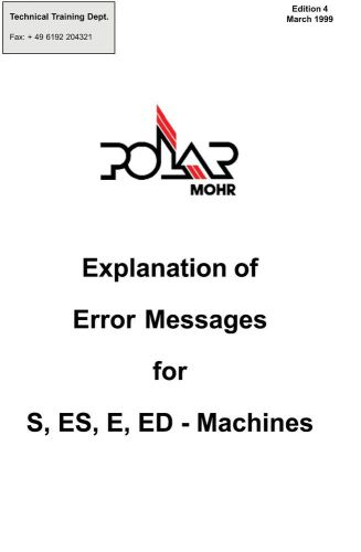 Polar cutters service manual error list s-es-e-ed (009) for sale
