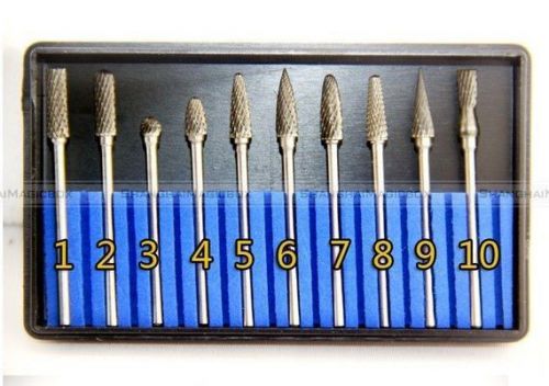 10x 1/8&#034; Tungsten Carbide Burr 3mm Rotary Cutter files Set CNC Engraving CED 6mm