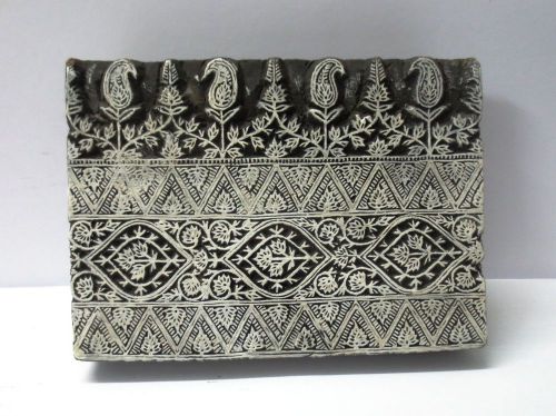 VINTAGE WOODEN CARVED TEXTILE FABRIC PRINT BLOCK STAMP FINE DETAILED CARVING 07