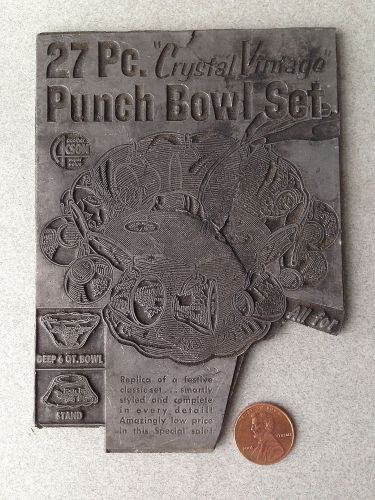 Letterpress Printing Block Top - PUNCH BOWL SET 27 Pieces - Crystal Vintage