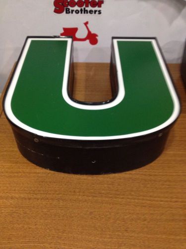 Big letter u &#034;u&#034; from starbucks coffee sign green white trim lighted large u for sale