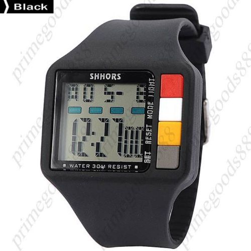 Digital Stopwatch Date Alarm Silica Gel Free Shipping Men&#039;s Wristwatch Black