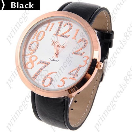 Pu leather strap quartz wrist wristwatch free shipping women&#039;s black for sale