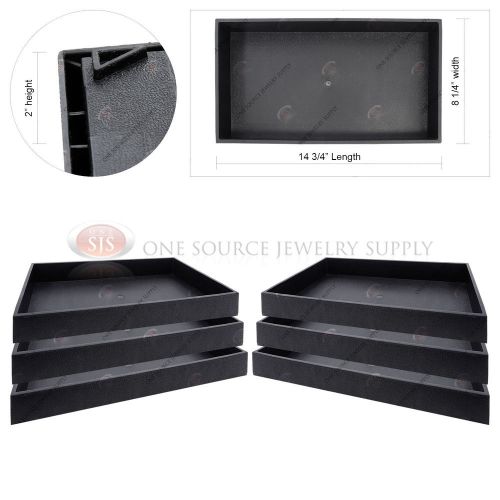 6 Piece 2&#034; Deep Black Plastic Display Tray Jewelry Storage Stackable Organizers