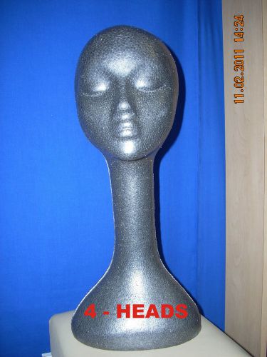 GRAPHITE LONG NECK  (19&#034; TALL ) STYROFOAM MANNEQUIN WIG / HAT DISPLAY  (4-heads)