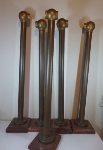 5 pc lot vintage brass wood security barrier crowd control poles stanchion posts for sale