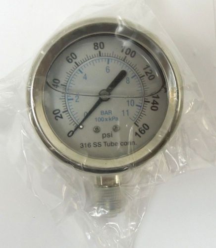 PRESSURE GAUGE 160 PSIG 11 BAR 2-1/2&#034; FACE 1/4&#034;NPT  LOWER 316SS FILLED &lt;653ER02