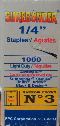 Surebonder 1000 1/4&#034; Light Duty Staples # 3 Narrow Crown