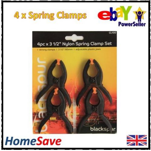 4 x NYLON SPRING CLAMP SET CLIP 3 1/2&#034; EASY GRIP MARKET STALL WORK BUILDING