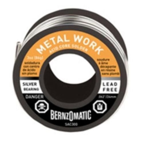 Burnzomatic SAC300 Acid Core Solder, Silver Bearing, Lead Free, 3 Oz, For Metal