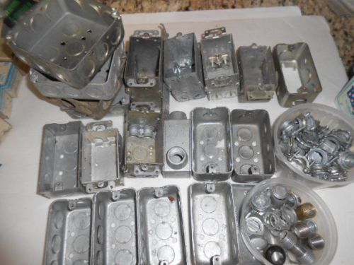 Large asst of steel electric boxes raco steel city &amp; connectors for sale