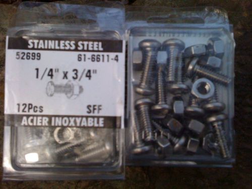 Stainless steel 1/4&#034;x3/4&#034; pan head machine screws, square drive, w/ nuts 24 pcs. for sale