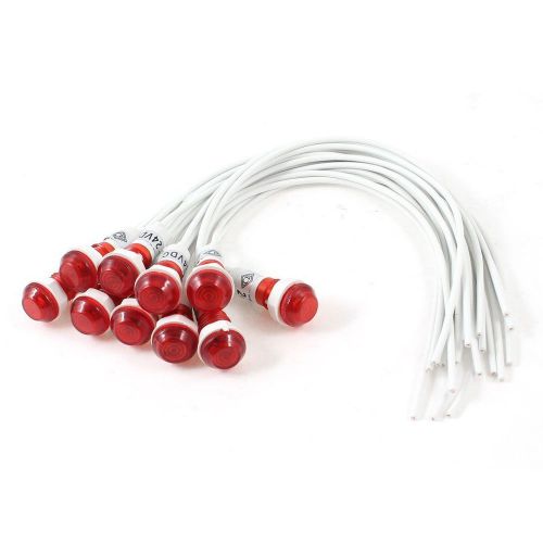 NEW 10 Pcs 10mm Hole White Cable Red Indicator Pilot Light Lamp DC 24V