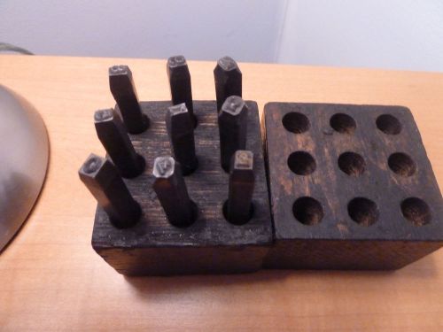 Vintage Antique Steel Metal Die Punch 9 Numbers in Wooden Box Complete  Set