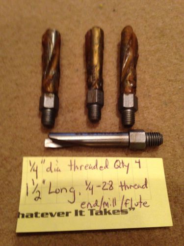 1/4&#034; Dia. Threaded Drill Bits, Qty. 4, 1 1/2&#034; Long, 1/4-28 Thread, Mill/flute