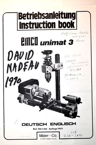 BETRIEHSANLEITUNG INSTRUCTION BOOK EMCO UNIMAT 3 #RR863 machinist lathe mill