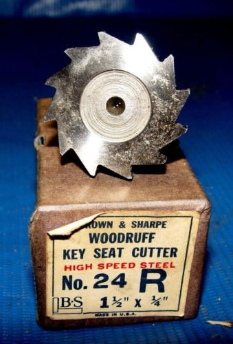 VINTAGE B &amp; S #24 R Woodruff Key Seat Cutter 1 1/2&#034; dia X 1/4&#034; w HSS,1/2 shank