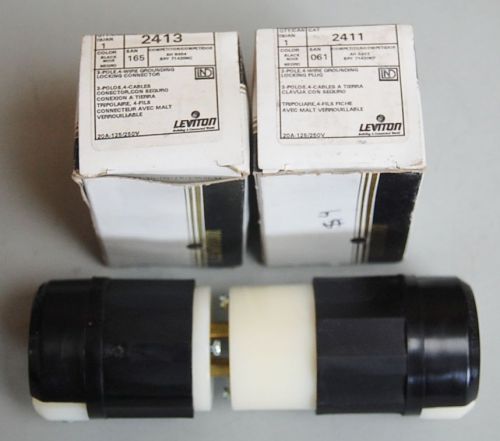 Leviton twist locking plug &amp; cap nema l14-20 20a 125/250v 2411/2413 matching set for sale