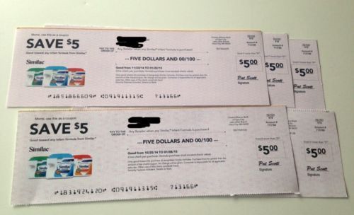 Five $5 Similac formula checks/coupons - $25 VALUE! Exp 04-03-2015 &amp; 06-20-2015