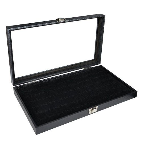 Glass Top Black Jewelry Display Case 72 Slot Ring Tray, Free Shipping, New