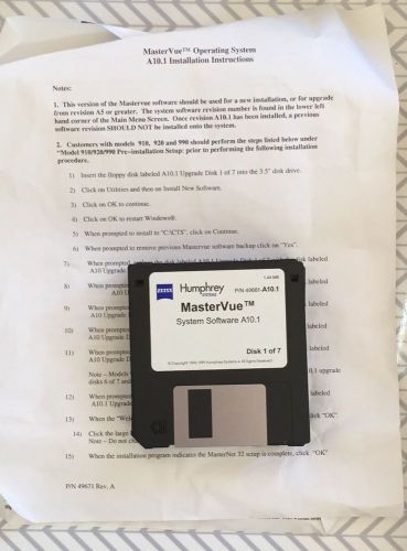 Humphrey Mastervue Topography A10.1 Software Floppy Disc Set