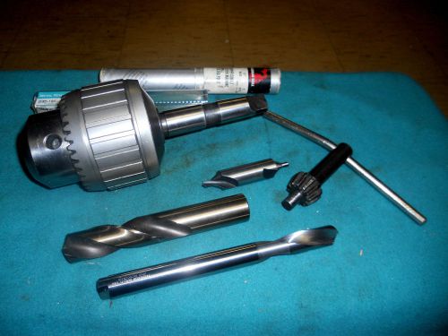 1&#034; Ball Bearing Drill Chuck, #3 MT Shank; Ctr Drill - 1&#034; Cobalt &amp; 23/32 Carbide