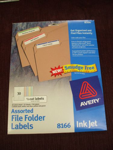 8166 Avery Ink Jet File Folder Labels -***500 labels***  1/3 cut ink jet  colors