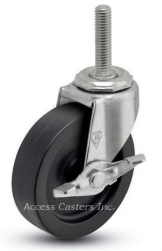 5STCPSB-806 5&#034; Swivel Caster w/ Brake, Polyolefin, 7/16-14 x 2-1/4 Threaded Stem