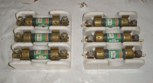 Leviton (Qty 2) Porcelain 3 Fuse Holders w Fuses