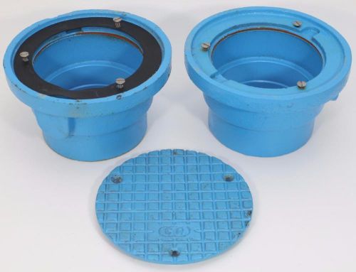 (2) Zurn Cast Iron Floor Drains / Cleanouts &amp; Cover 4&#034;