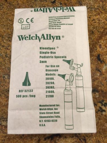 WELCH ALLYN Otoscope Kleenspec Pediatridc Specula 3MM #52133 New bag of 500