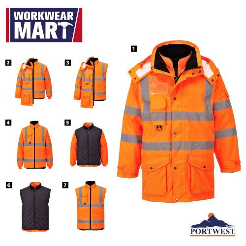 Hi Vis 7-in-1 Traffic Jacket Hi Visibility ANSI Reflective Coat Portwest URT27