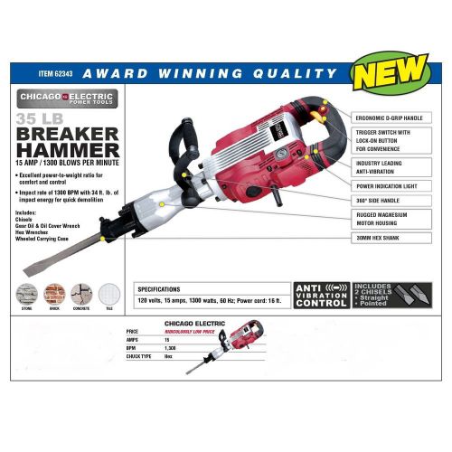 15 amp 1300 bpm impact rate 35 lb. impact energy lower wall brick breaker hammer for sale