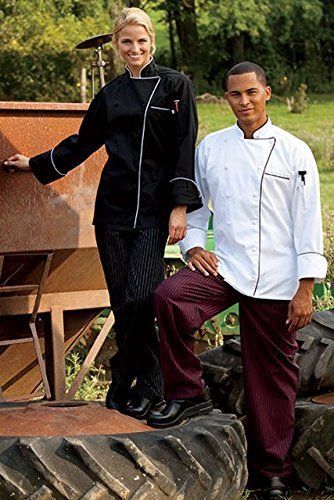 Uncommon Threads 0432-6004 Murano Chef Coat in Black with White Piping - Lagre