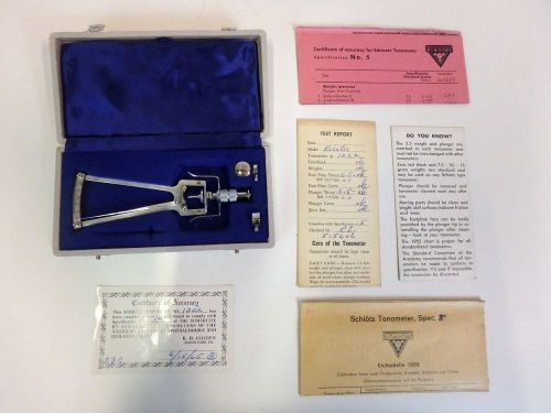 Vintage 1955 Complete Schiotz Tonometer Germany Optical 1955 w/ Case &amp; Paperwork