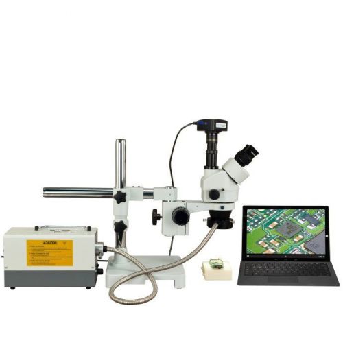 OMAX 2.1X-90X 720p WiFi Zoom Boom Stand Stereo Microscope+150W Fiber Ring Light