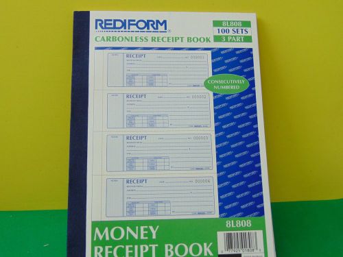 New Rediform 8L808 100 Sets 3 Part Carbonless Receipt Book 11&#034; x 7 5/8&#034;