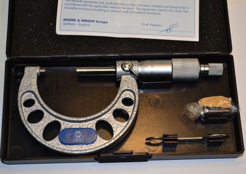 Nos moore &amp; wright uk 25-50mm micrometer box set .01mm grad. carbide 200-02bl for sale